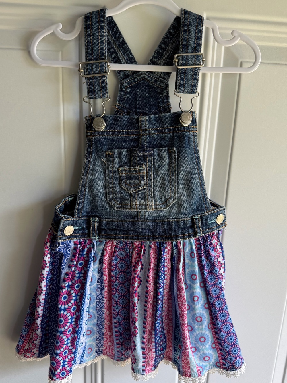 Jordache Denim Overall Dress with Blue & Pink Patterned Skirt 2T